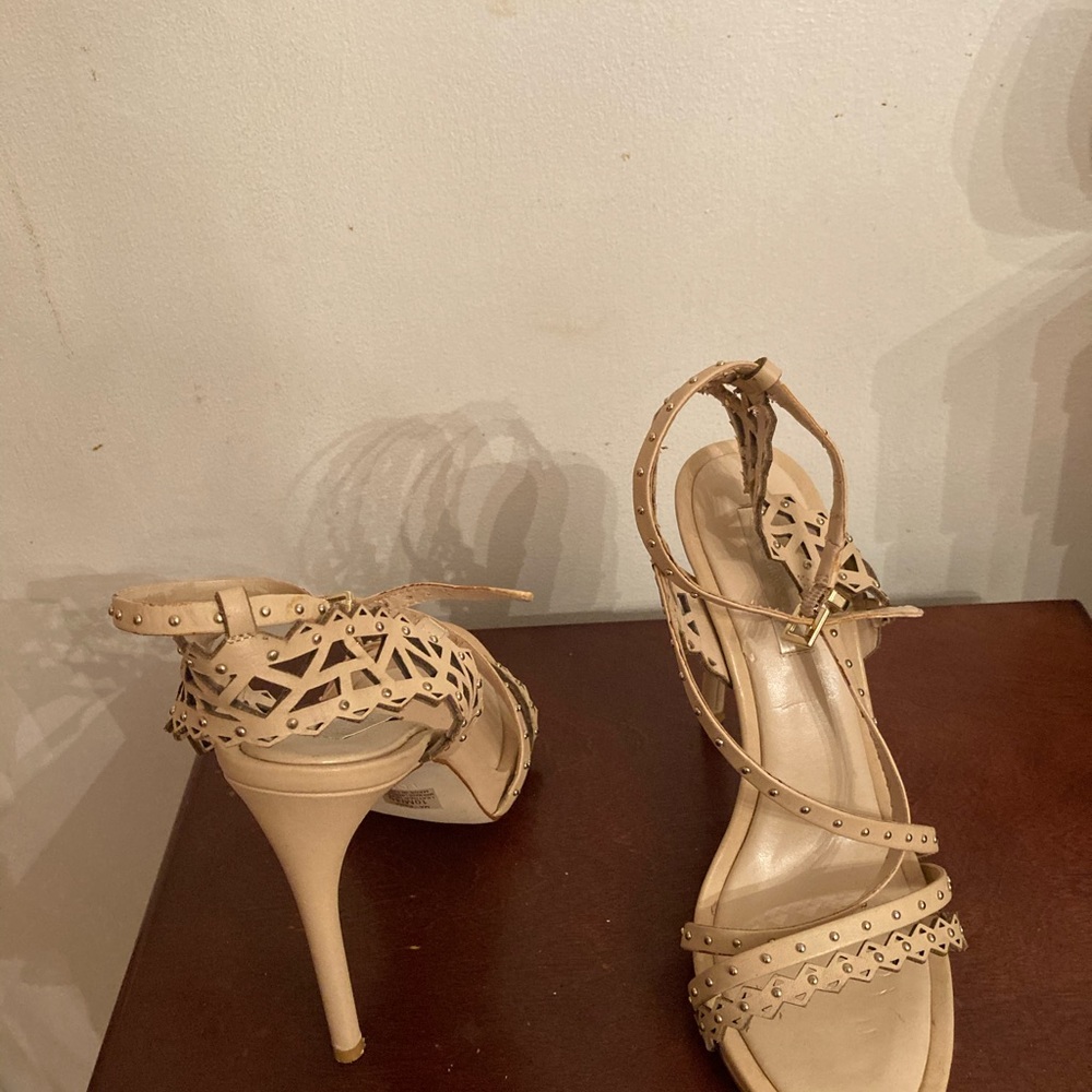 High heel cream ankle straps shoes